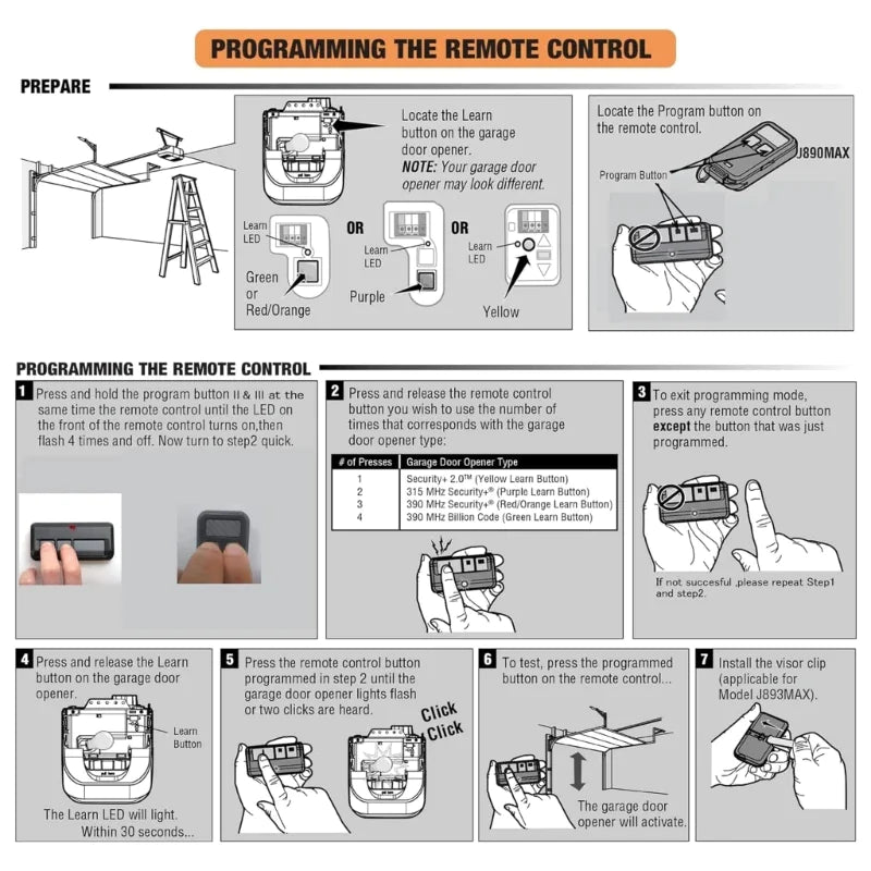 2 For Chamberlain LiftMaster Garage Door Opener Remote 893LM 953EV-P2 Learn