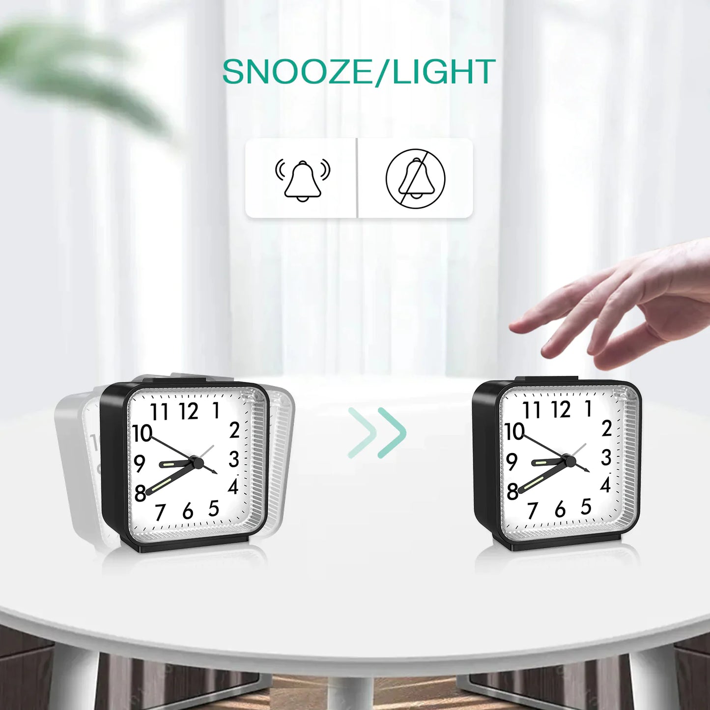 LED Desk Alarm Clock Nightlight Snooze Quiet Non Ticking Battery Powered Bedroom