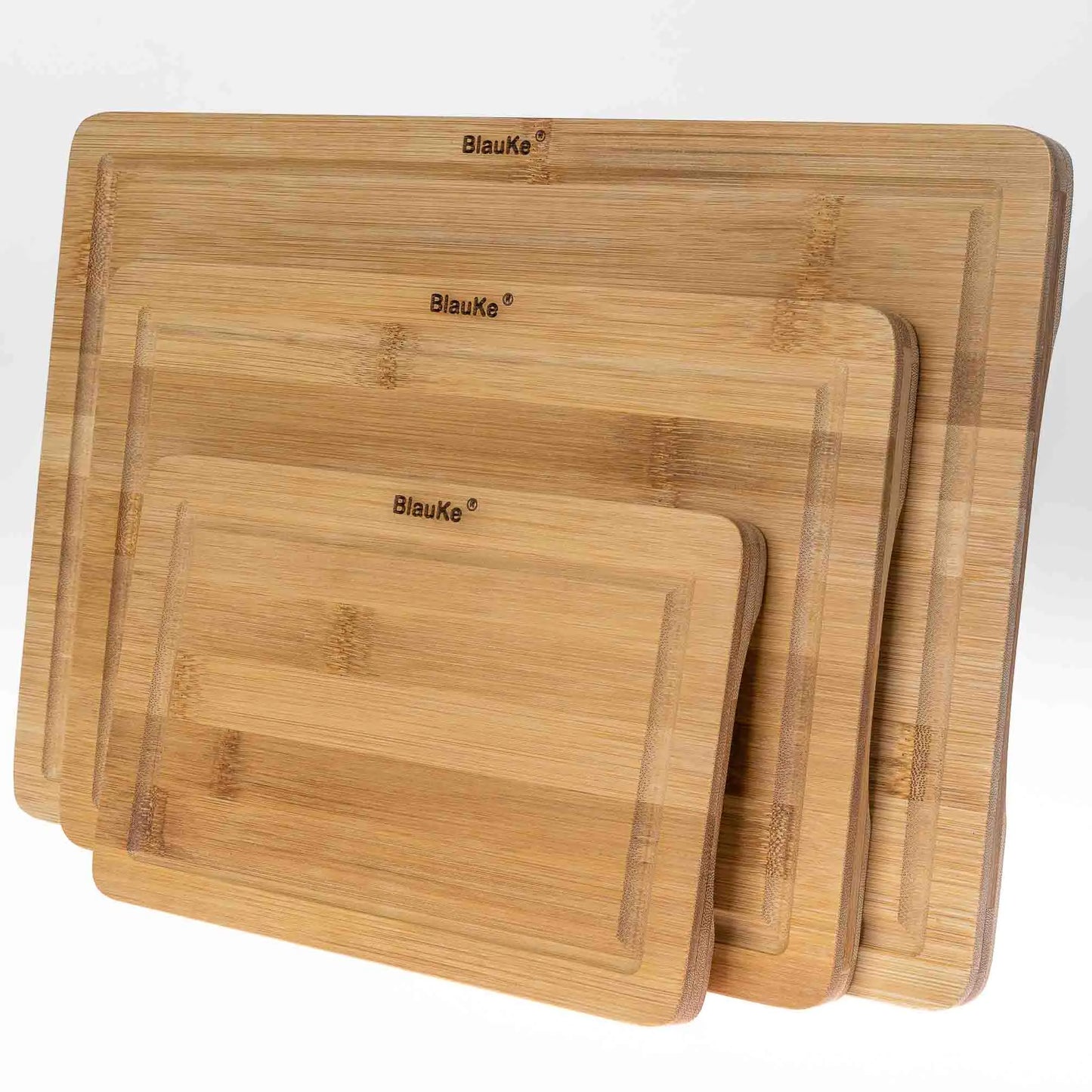 Wooden Cutting Boards for Kitchen with Juice Groove and Handles - Bamboo Chopping Boards Set of 3 - Wood Serving Trays