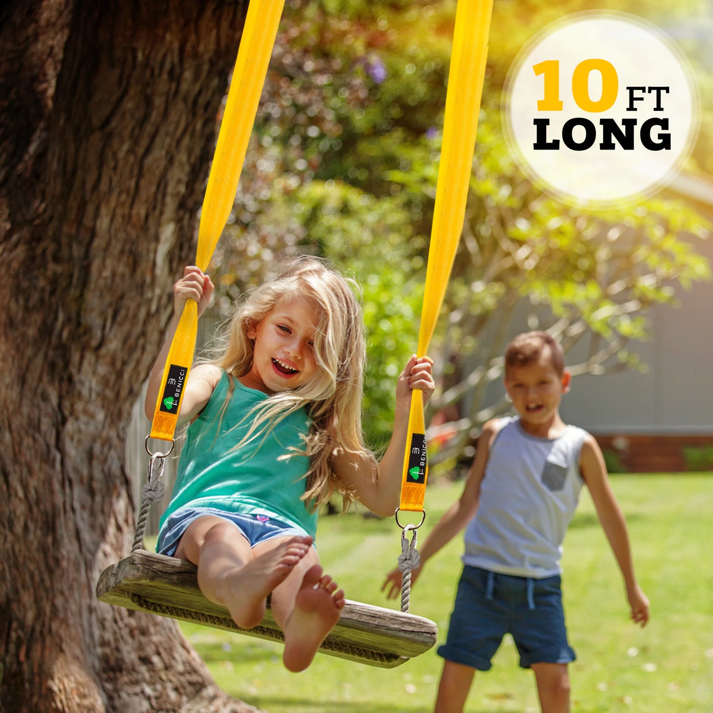 Safe Tree Swing Hanging Kit (Set of 2) - 10ft Long Straps with Two Alloy Carabiners and 2000 Lb Breaking Strength - Easy & Fast Installation for All