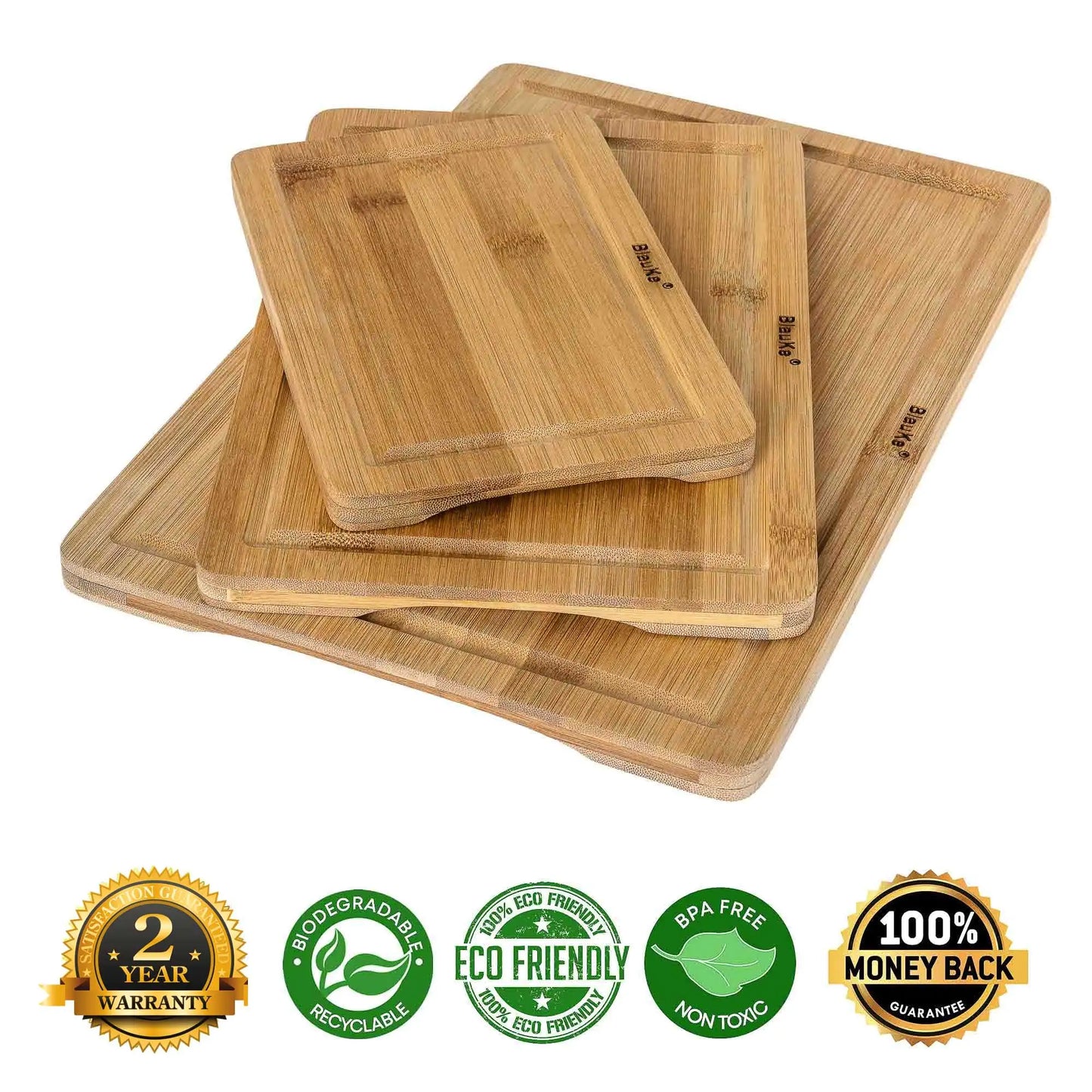 Wooden Cutting Boards for Kitchen with Juice Groove and Handles - Bamboo Chopping Boards Set of 3 - Wood Serving Trays