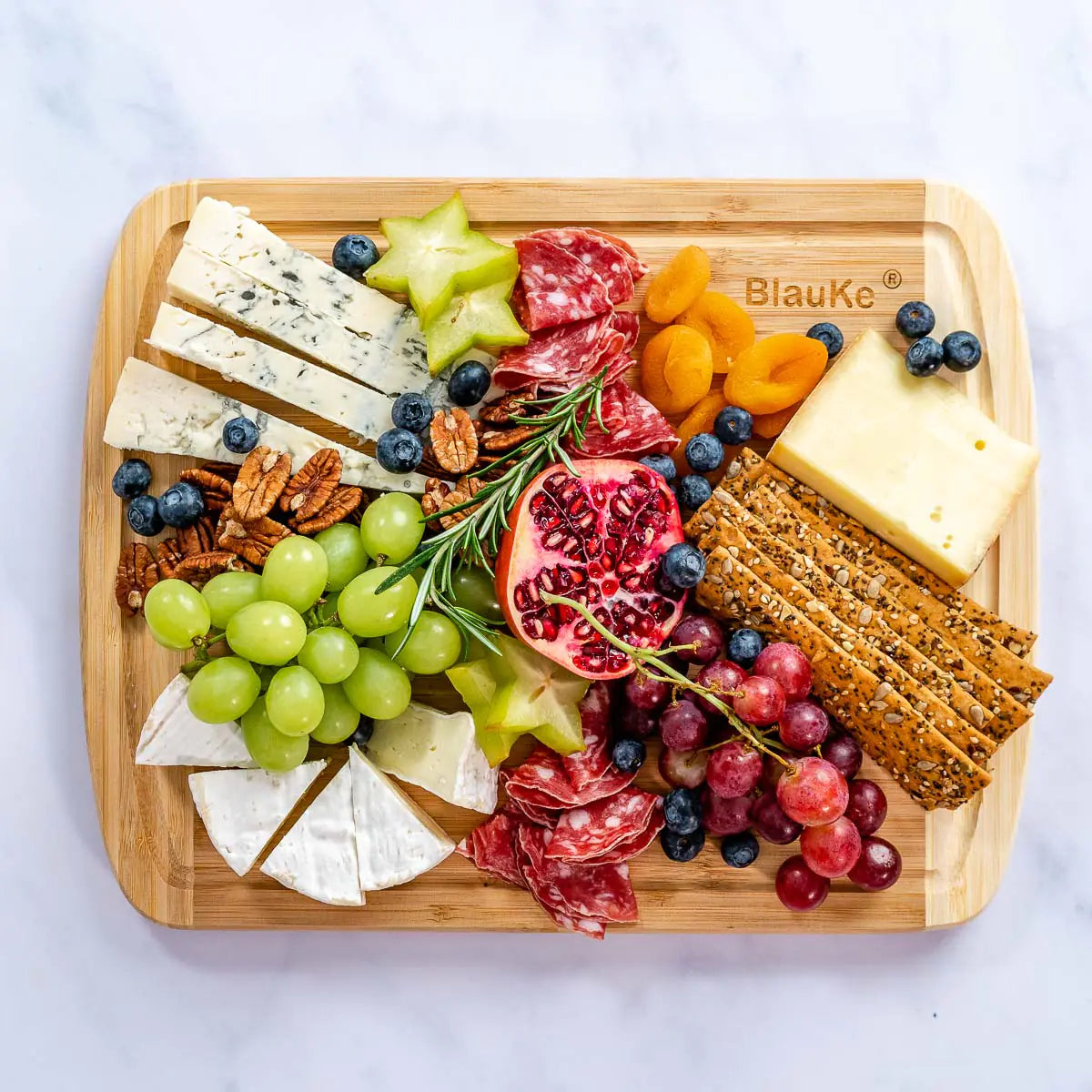 Large Wood Cutting Board for Kitchen 14x11 inch - Bamboo Chopping Board with Juice Groove - Wooden Serving Tray