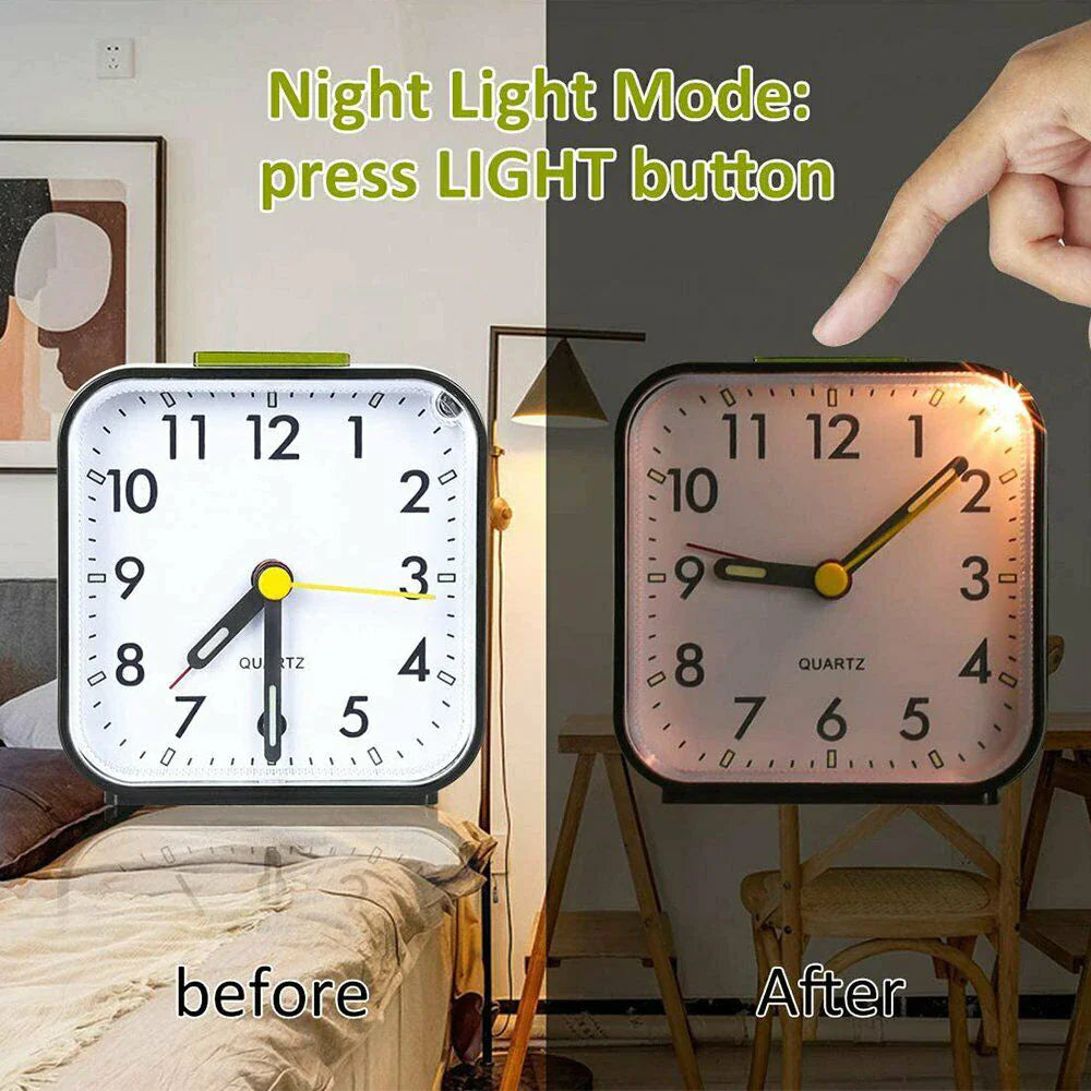 LED Desk Alarm Clock Nightlight Snooze Quiet Non Ticking Battery Powered Bedroom